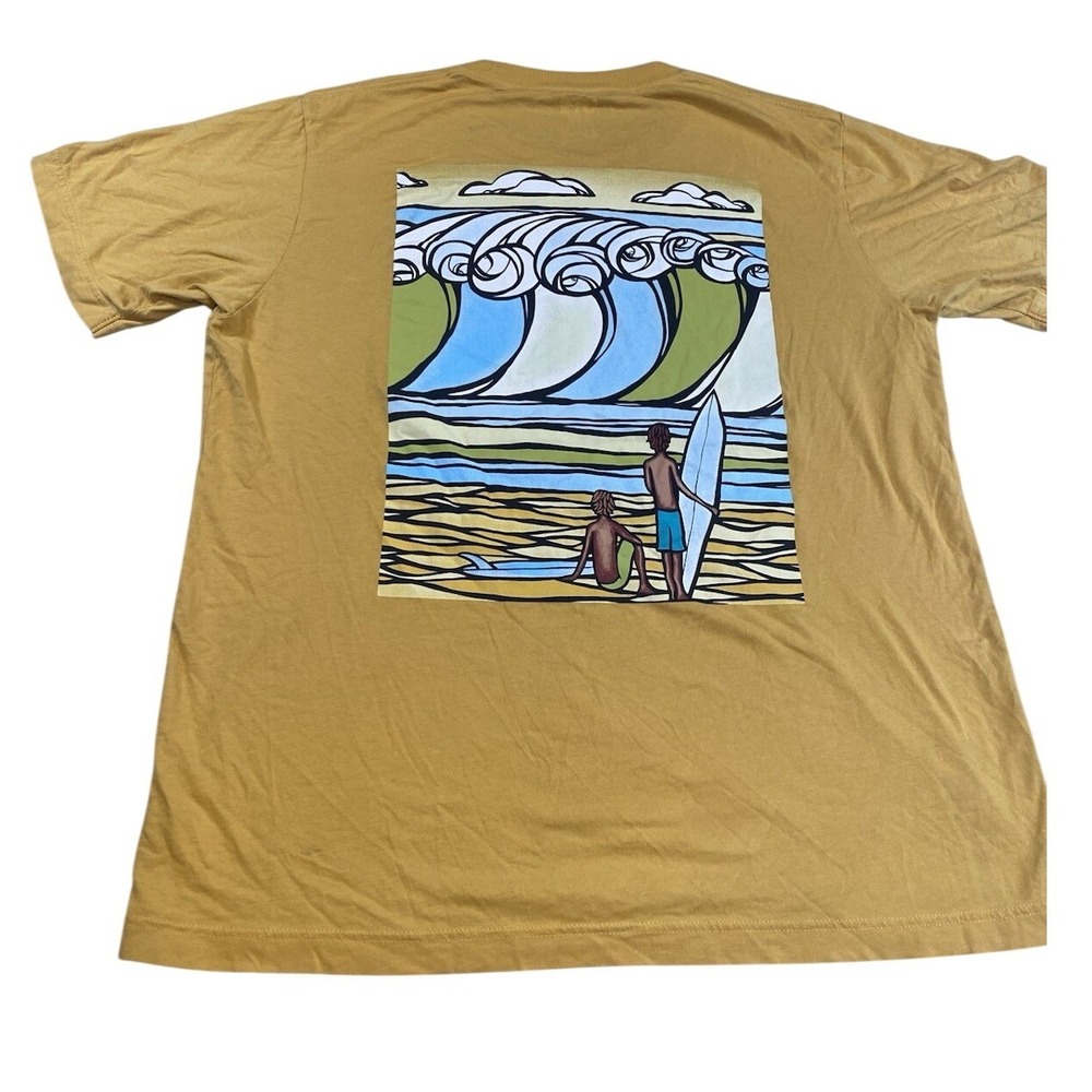 Heather Brown Art x Uniqlo‎ Size L Orange T Shirt Art to Wear Hawaii Surf Waves
